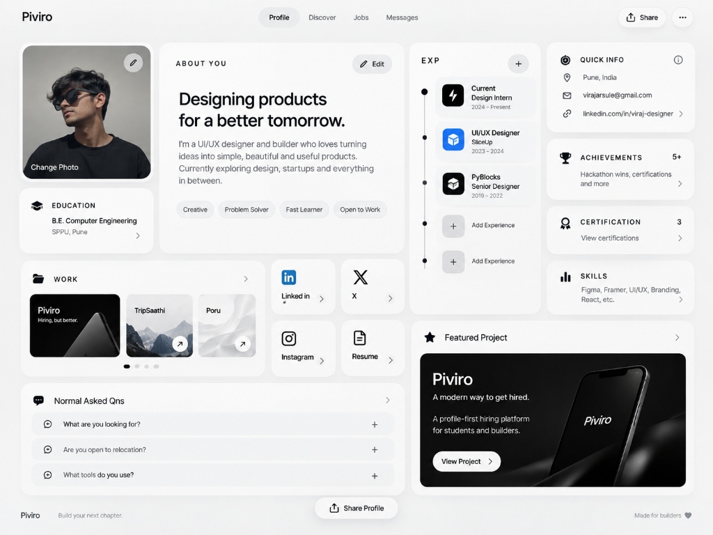 Piviro Profile Interface Preview